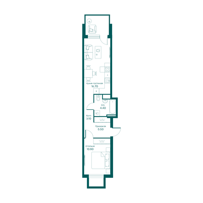 40,5 м², 2-комн. квартира, 1/6 этаж