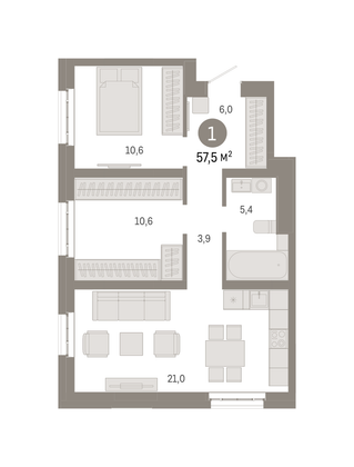 Продажа 2-комнатной квартиры 57,5 м², 10/31 этаж