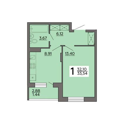 Продажа 1-комнатной квартиры 33,5 м², 8/18 этаж