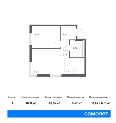 40,9 м², 1-комн. квартира, 10/17 этаж