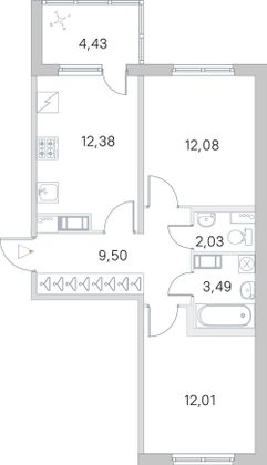 Продажа 2-комнатной квартиры 53,7 м², 2/5 этаж