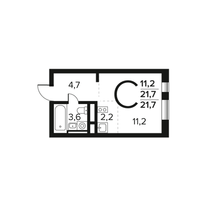 21,7 м², студия, 5/9 этаж