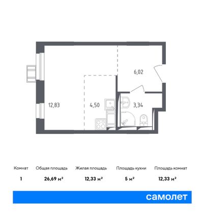 Продажа квартиры-студии 26,7 м², 5/17 этаж