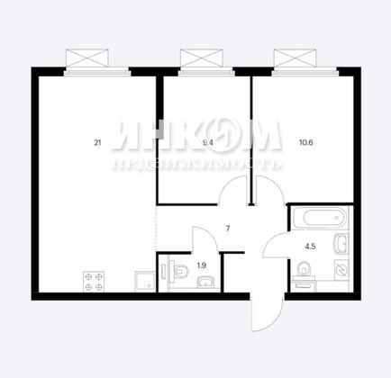 Продажа 2-комнатной квартиры 55 м², 7/20 этаж