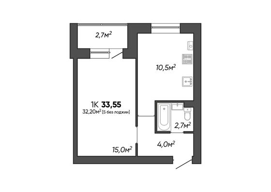 Продажа 1-комнатной квартиры 33,5 м², 2/3 этаж