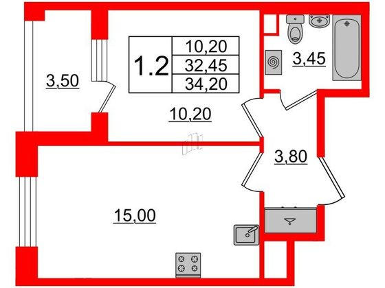 Продажа 1-комнатной квартиры 32,5 м², 2/4 этаж