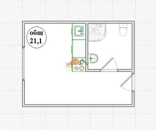 Продажа квартиры-студии 21,1 м², 2/3 этаж