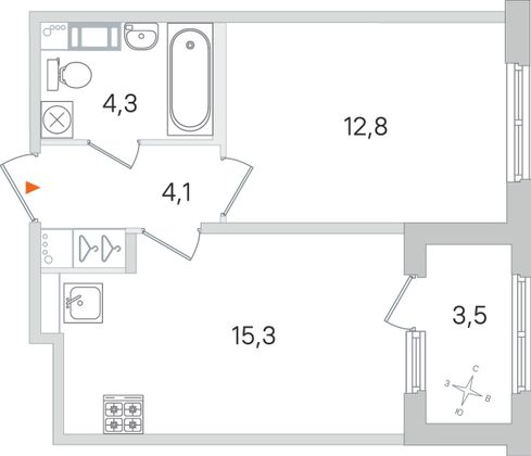 Продажа 1-комнатной квартиры 38,3 м², 3/4 этаж