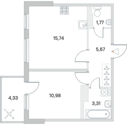 Продажа 1-комнатной квартиры 38,8 м², 2/4 этаж