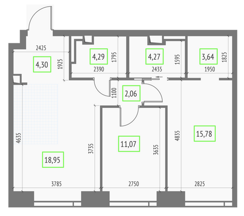 Продажа 2-комнатной квартиры 64,4 м², 41/57 этаж