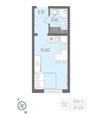 Продажа квартиры-студии 21,4 м², 3/20 этаж