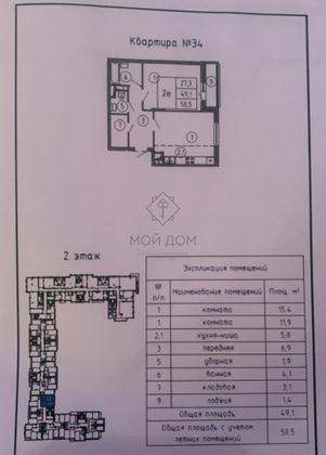 Продажа 2-комнатной квартиры 50,5 м², 2/6 этаж