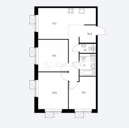 Продажа 3-комнатной квартиры 68,3 м², 2/20 этаж