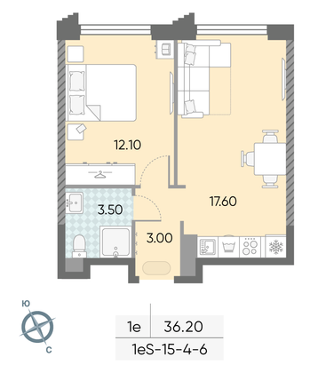Продажа 1-комнатной квартиры 36,2 м², 5/58 этаж