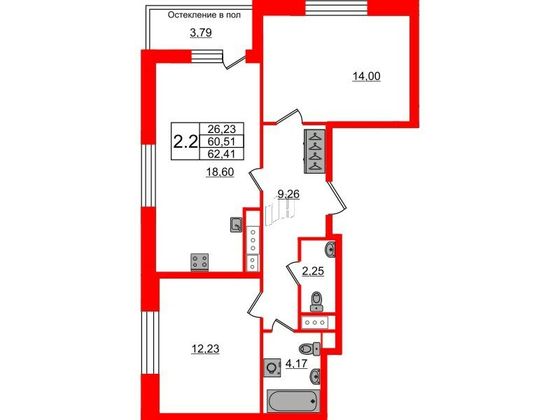 Продажа 2-комнатной квартиры 60,5 м², 6/10 этаж