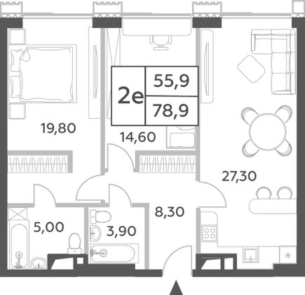 78,9 м², 3-комн. квартира, 30/52 этаж