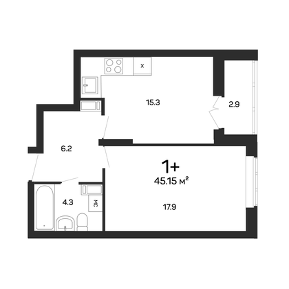 Продажа 1-комнатной квартиры 45,7 м², 10/17 этаж