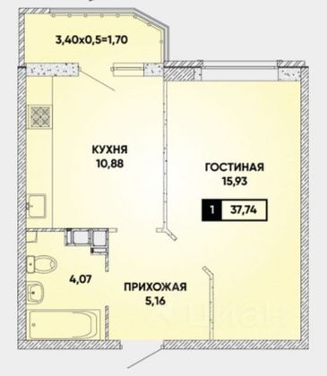 Продажа 1-комнатной квартиры 42 м², 13/25 этаж