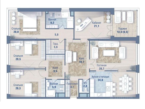 Продажа многокомнатной квартиры 208,2 м², 5/10 этаж