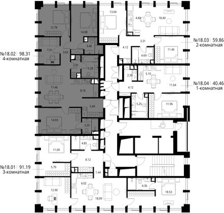 Продажа 4-комнатной квартиры 98,3 м², 18/19 этаж