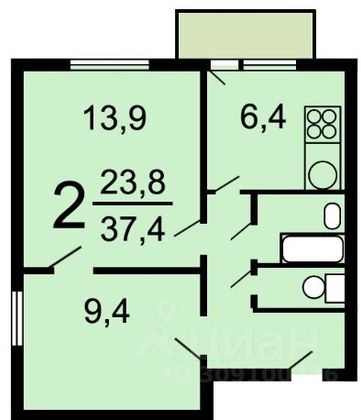 Продажа 2-комнатной квартиры 38,5 м², 7/12 этаж