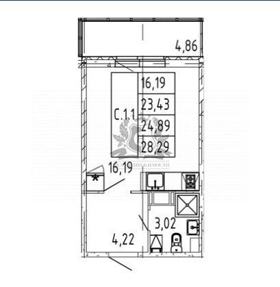 Продажа квартиры-студии 24,9 м², 5/12 этаж