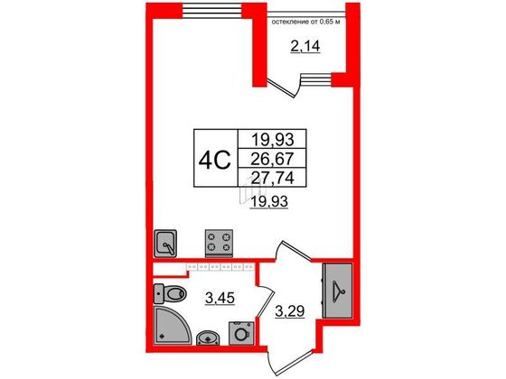 Продажа квартиры-студии 26,7 м², 4/4 этаж