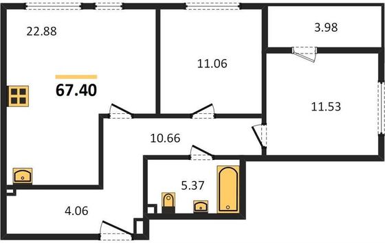 Продажа 2-комнатной квартиры 67,4 м², 8/23 этаж