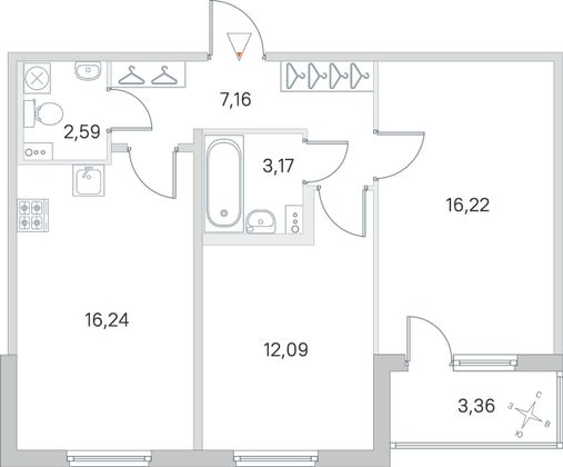 Продажа 2-комнатной квартиры 59,2 м², 2/4 этаж