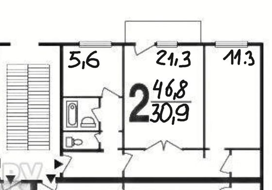 Продажа 2-комнатной квартиры 46,8 м², 3/5 этаж