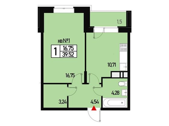 Продажа 1-комнатной квартиры 38,8 м², 1/3 этаж