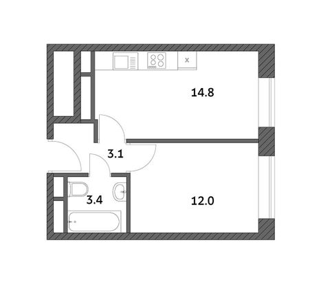 33,3 м², 1-комн. квартира, 4/19 этаж