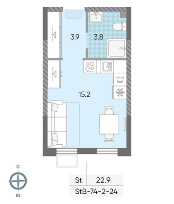 Продажа квартиры-студии 22,9 м², 24/24 этаж