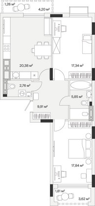 Продажа 2-комнатной квартиры 77,2 м², 7/7 этаж