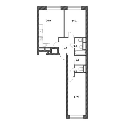 Продажа 2-комнатной квартиры 69,5 м², 16/19 этаж