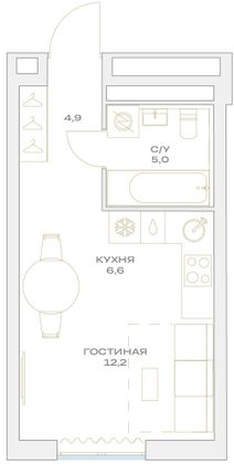 Продажа квартиры-студии 28,7 м², 12/23 этаж