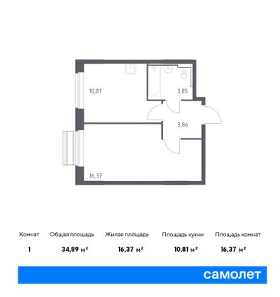 34,9 м², 1-комн. квартира, 2/9 этаж