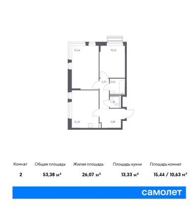 53,4 м², 2-комн. квартира, 9/9 этаж