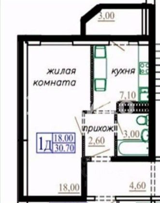 Продажа 1-комнатной квартиры 33,7 м², 3/10 этаж