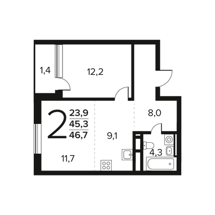 Продажа 2-комнатной квартиры 46,7 м², 6/11 этаж