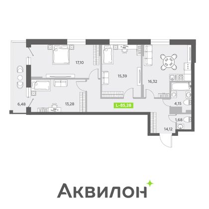 85,3 м², 3-комн. квартира, 13/13 этаж