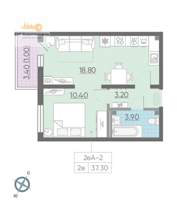 Продажа 1-комнатной квартиры 36,3 м², 4/25 этаж