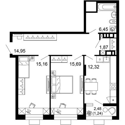 67,7 м², 2-комн. квартира, 8/10 этаж