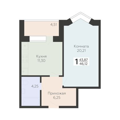 Продажа 1-комнатной квартиры 46,1 м², 1/17 этаж