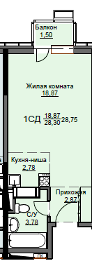 28,8 м², студия, 2/17 этаж