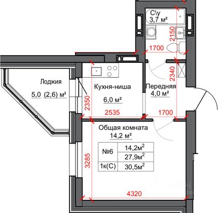 Аренда 1-комнатной квартиры 30,5 м², 16/16 этаж