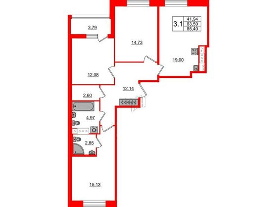 Продажа 3-комнатной квартиры 83,5 м², 10/12 этаж