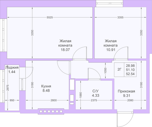 Продажа 2-комнатной квартиры 52,5 м², 25/25 этаж