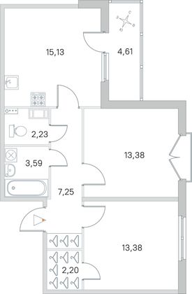 Продажа 2-комнатной квартиры 59,5 м², 4/4 этаж