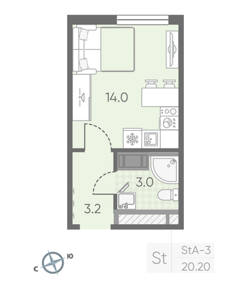 Продажа квартиры-студии 20,2 м², 10/25 этаж